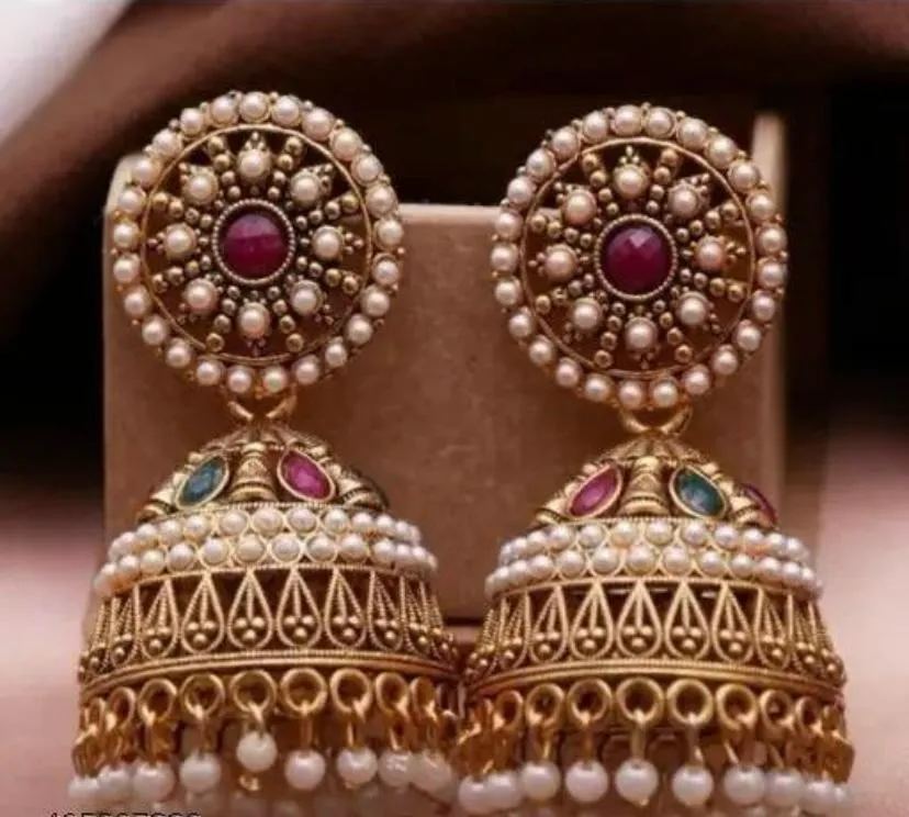 Premium Gold-Plated Pearl Jhumka Earrings for Women