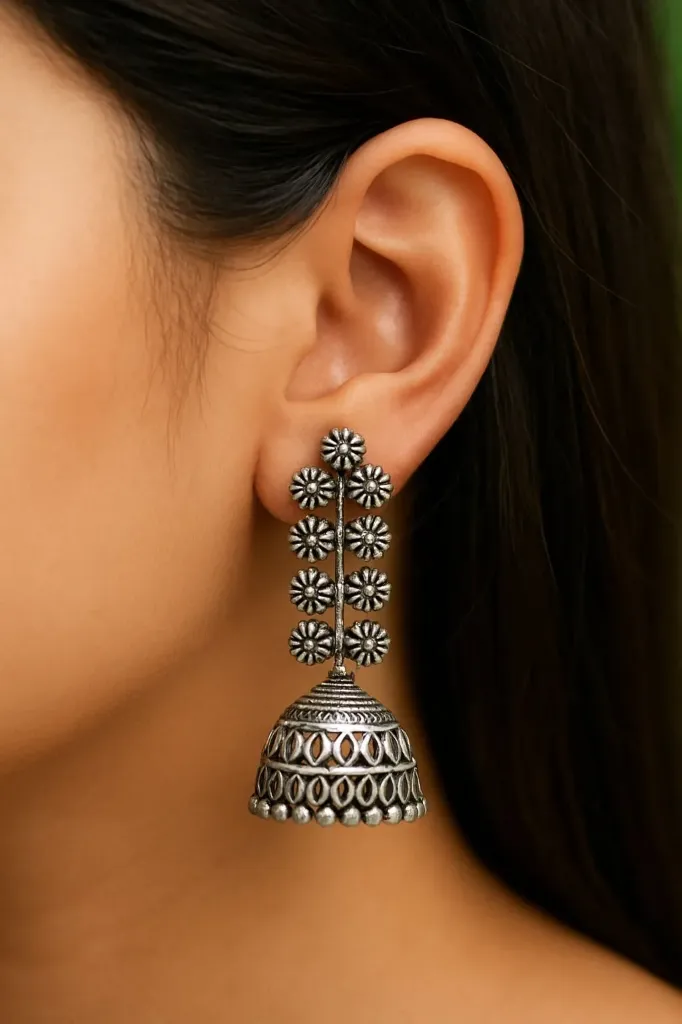 Vintage Flower Chain Jhumka