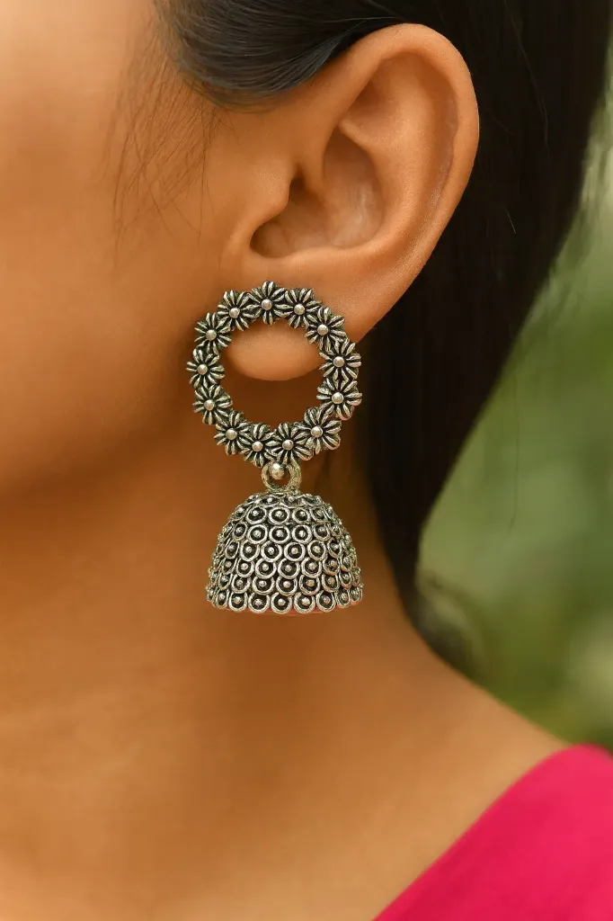 Floral Oxidised Short Jhumka